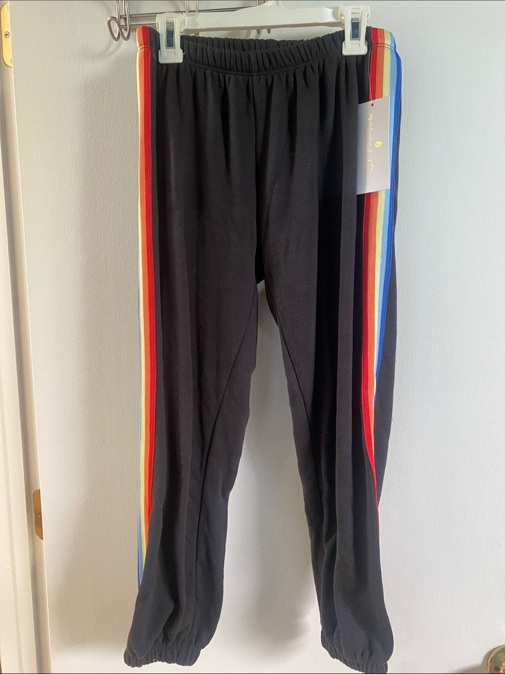 Black Joggers with Rainbow Side Stripes